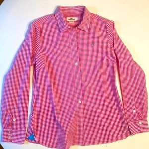 Vineyard Vines pink and white gingham long sleeve shirt